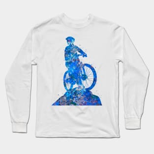 Downhill mountain biker blue art Long Sleeve T-Shirt